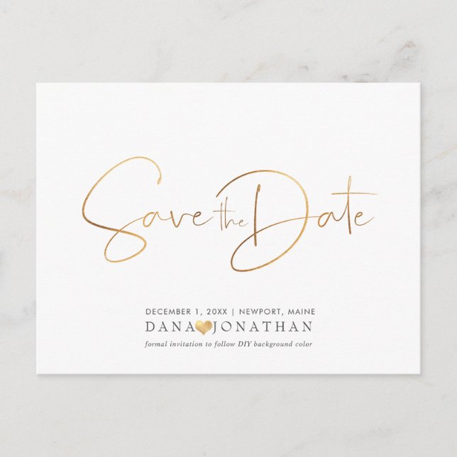 PixDezines Save the Date/irisierendes Goldskript Postkarte (Vorderseite)