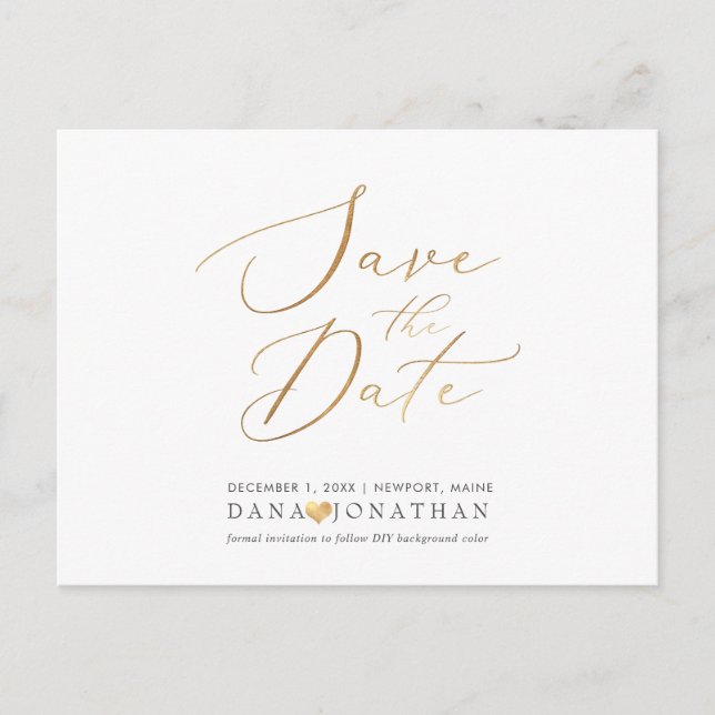 PixDezines Save the Date/irisierendes Goldskript Postkarte (Vorderseite)