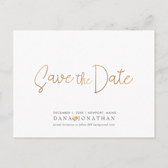 PixDezines Save the Date/irisierendes Goldskript Postkarte (Vorderseite)