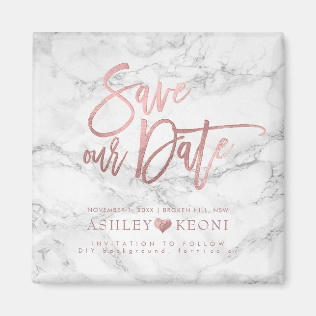 PixDezines Save the Date/Marmor Imitate Rose Gold Magnet (Vorne)