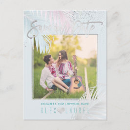 PixDezines Save the Date/Palmen/Platinum+Aqua Ankündigungspostkarte