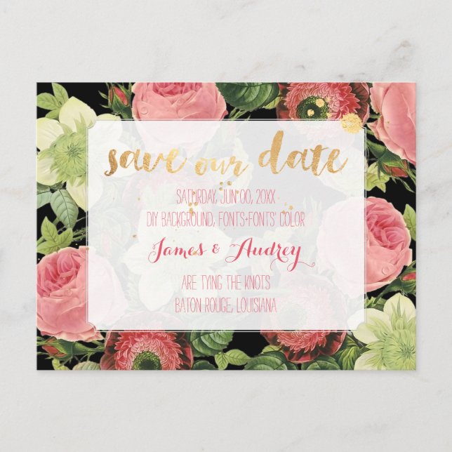 PixDezines Save the Date/Vintage Rose Ankündigungspostkarte (Vorderseite)