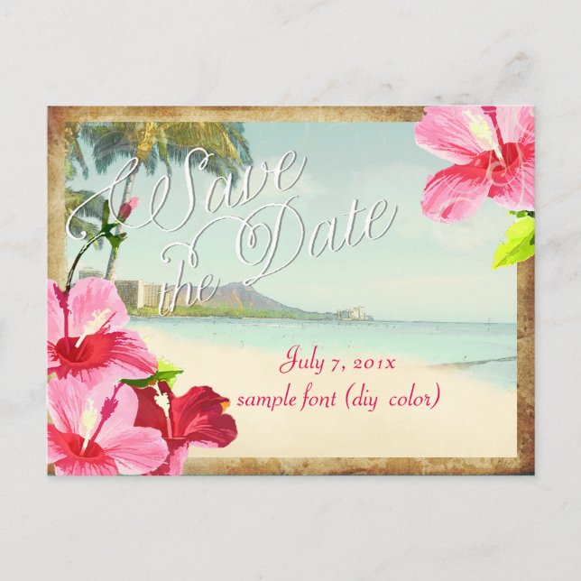 PixDezines/Save the Date/Vintage waikiki Ankündigungspostkarte (Vorderseite)