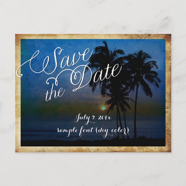 PixDezines/Save the Date/Vintager tropischer Stran Ankündigungspostkarte (Vorderseite)