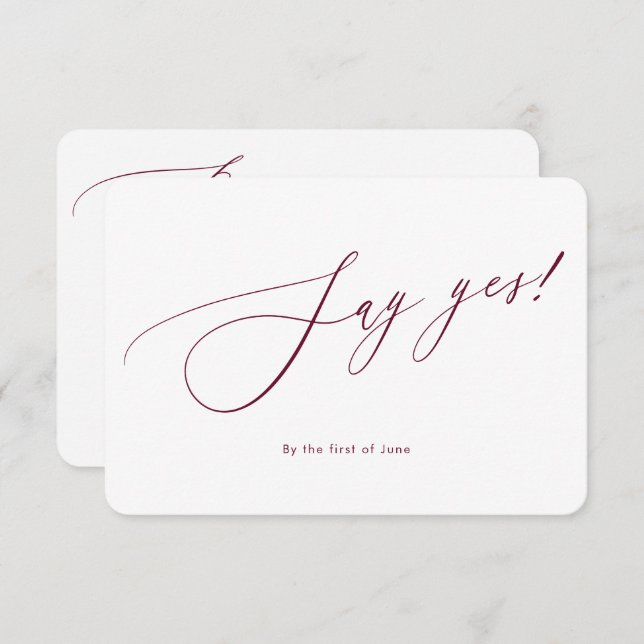 PixDezines Say Yes Minimalist Luxe Kalligraphie RSVP Karte (Vorne/Hinten)