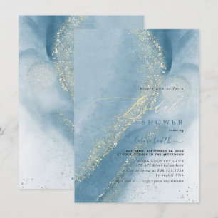 PixDezines Schieferblau Alcohol+Ink Brautparty Einladung