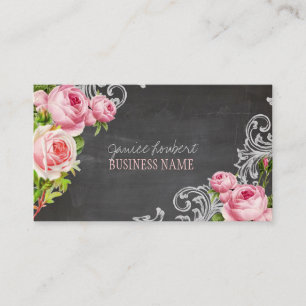 PixDezines Schiefertafel+Vintage Rosen Visitenkarte