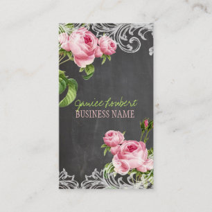 PixDezines Schiefertafel+Vintage Rosen Visitenkarte