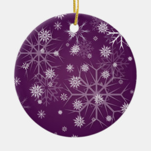PixDezines Schneeflocken Weiß + Plum Keramik Ornament