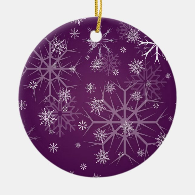PixDezines Schneeflocken Weiß + Plum Keramik Ornament (Vorne)