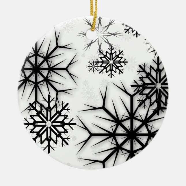 PixDezines Schneeflocken Weiß + Schwarz Keramik Ornament (Vorne)