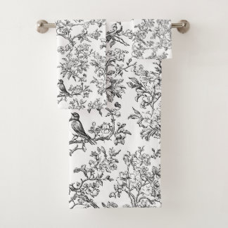 PixDezines Schwarz Weiß Chinoiserie, Vogel Pfingst Badhandtuch Set