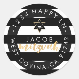 PixDezines schwarz+weiß Streifen mitzvah Rückkehr  Runder Aufkleber