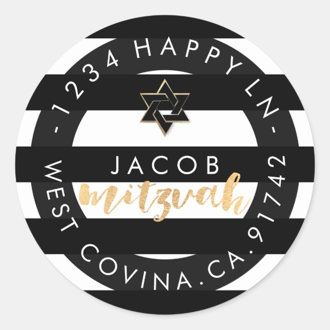 PixDezines schwarz+weiß Streifen mitzvah Rückkehr  Runder Aufkleber (Vorderseite)