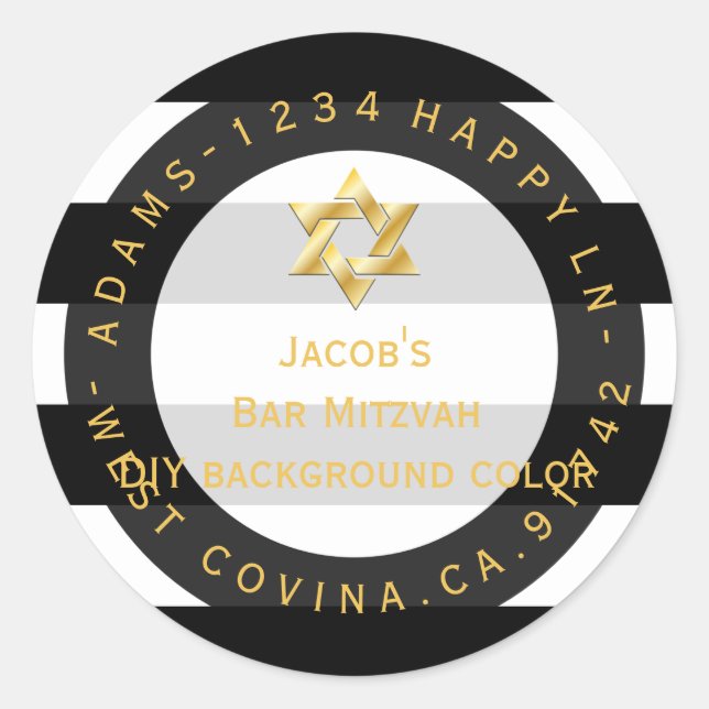 PixDezines schwarz+weiß Streifen mitzvah Rückkehr  Runder Aufkleber (Vorderseite)