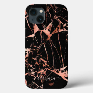 PixDezines Schwarze Marmor-Optik mit falschen rosé Case-Mate iPhone Hülle