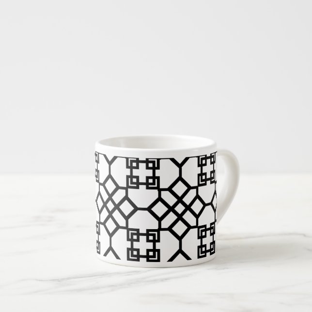 PixDezines schwarzes chinoise Gitter/diy Espressotasse (Vorderseite Rechts)