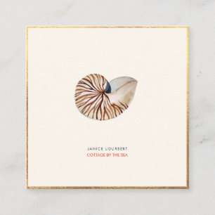 PixDezines SEASHELLS, NAUTILUS, IMITATS GOLD FOIL Quadratische Visitenkarte