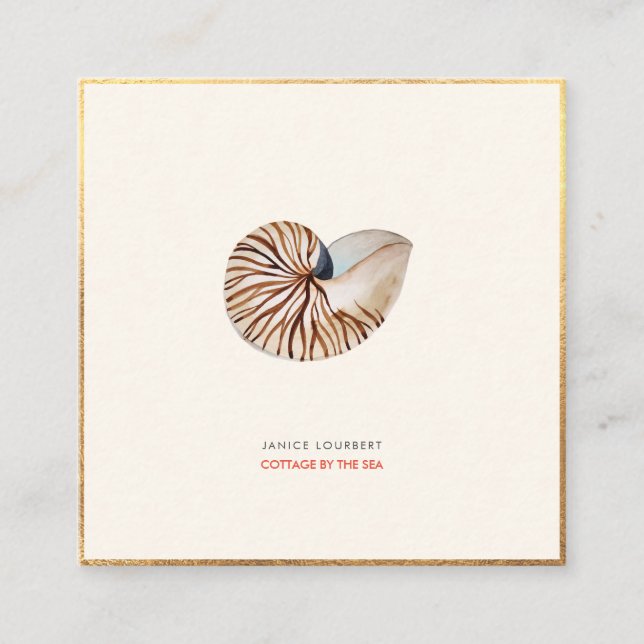 PixDezines SEASHELLS, NAUTILUS, IMITATS GOLD FOIL Quadratische Visitenkarte (Vorderseite)