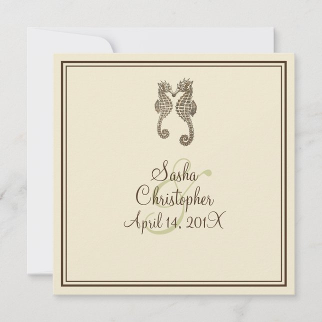 PixDezines-Seepferd/braun/blau/DIY-Hintergrund Einladung (Vorderseite)