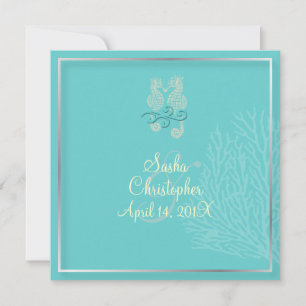 PixDezines Seepferd+Korallenfarbe Hochzeitsfarbe Einladung