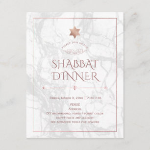 PixDezines Shabbat Abendessen Marmor+Rose Gold Einladung