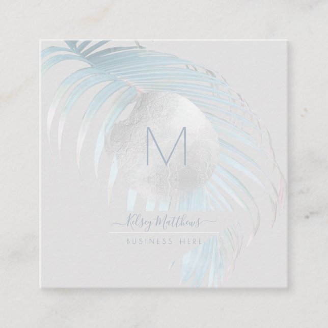 PixDezines Silver Blue Palms Quadratische Visitenkarte (Vorderseite)