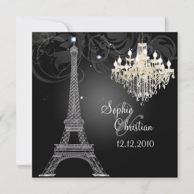 PixDezines SILVER EIFFEL+CRYSTAL CHANDELIN Einladung (Vorderseite)