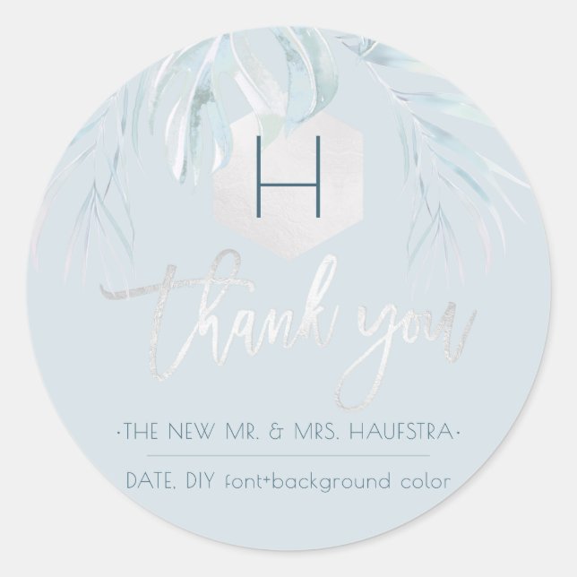 PixDezines Silver Palms Monogram, vielen Dank Runder Aufkleber (Vorderseite)