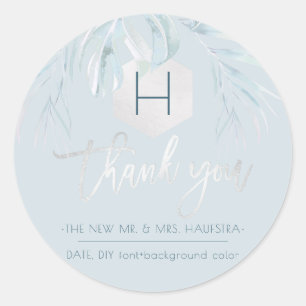 PixDezines Silver Palms Monogram, vielen Dank Runder Aufkleber