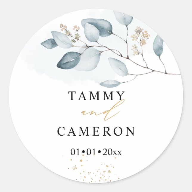 PixDezines Simple Watercolor Blue Gum Eucalyptus Runder Aufkleber (Vorderseite)