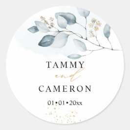 PixDezines Simple Watercolor Blue Gum Eucalyptus Runder Aufkleber