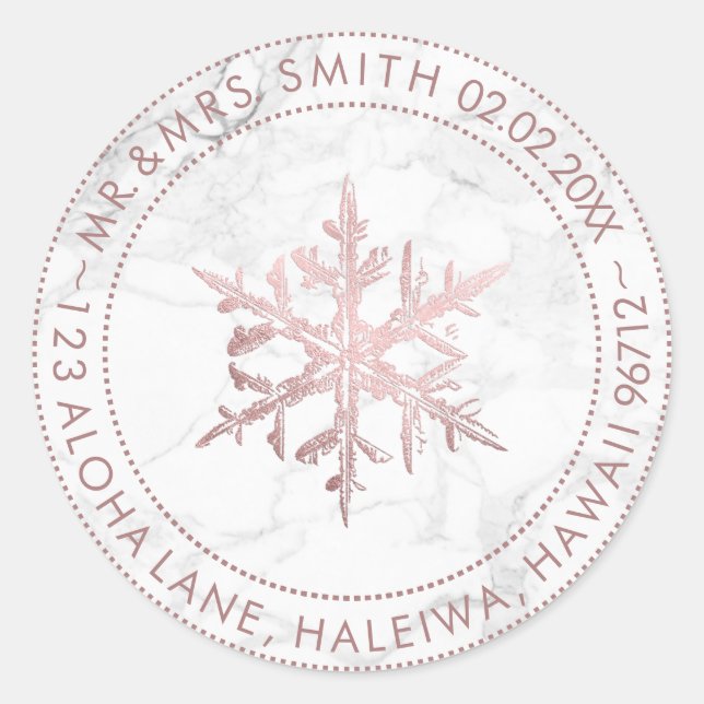 PixDezines SNOWFLAKE IMITATE ROSE GOLD FOIL/MARBLE Runder Aufkleber (Vorderseite)