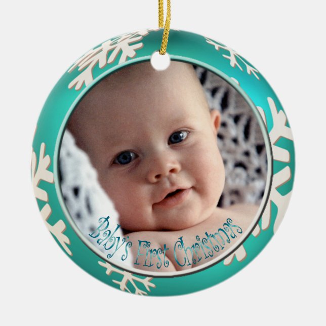 PixDezines Snowflakes Baby's First Christmas Keramik Ornament (Vorne)