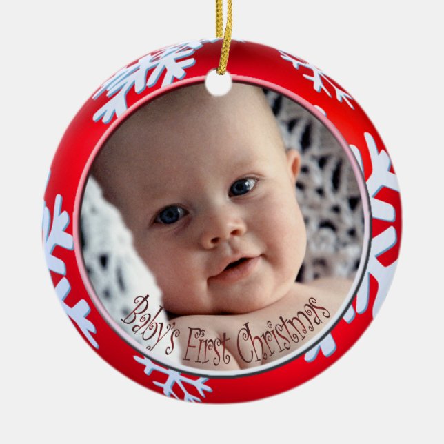 PixDezines Snowflakes Baby's First Christmas Keramik Ornament (Vorne)