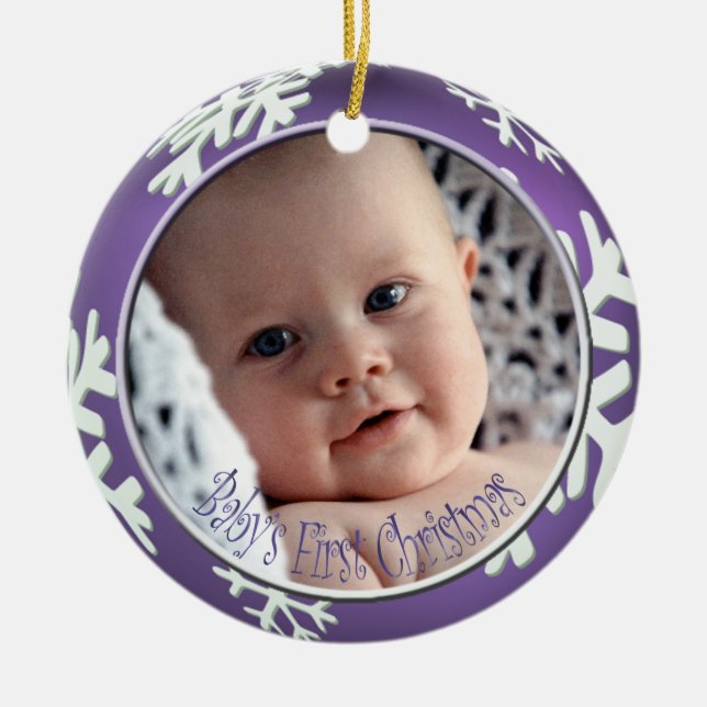 PixDezines Snowflakes Baby's First Christmas Keramikornament (Vorne)