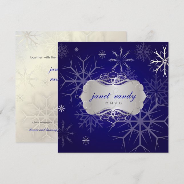 PixDezines SNOWFLAKES/WINTERWEDD/DIY INDIGO Einladung (Vorne/Hinten)
