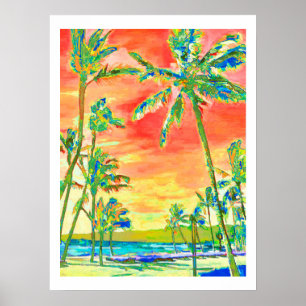 PixDezines Sonnenuntergang Hawaiian Strand/Koralle Poster