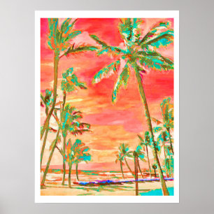 PixDezines Sonnenuntergang Hawaiian Strand/Koralle Poster