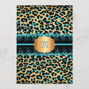 PixDezines-Spitzen+cheetah-Punkte/aquamarin+Schwar Einladung