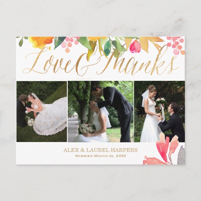 PixDezines Spring Floral Watercolor/vielen Dank Postkarte (Vorderseite)