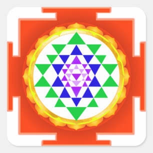 PixDezines Sri Yantra Chakra Klärung/Orange Glanz Quadratischer Aufkleber