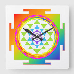 PixDezines Sri Yantra/Chakra/Regenbogen Quadratische Wanduhr