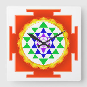 PixDezines Sri Yantra Chakra Reinigung/Rotglühen Quadratische Wanduhr