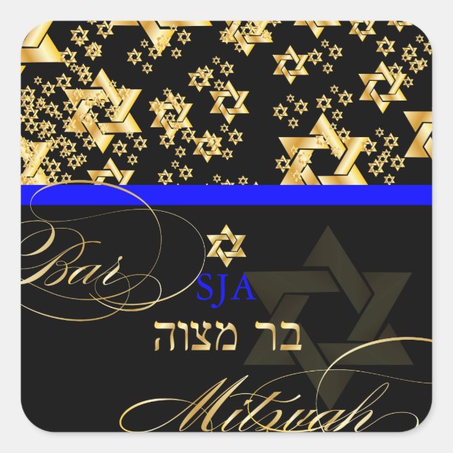 PixDezines Star von David/Bar Mitzvah Quadratischer Aufkleber (Vorderseite)