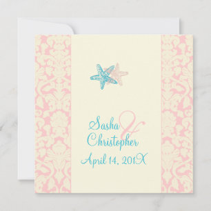 PixDezines Starfish + Damask Hochzeitseinladungen Einladung