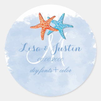 PixDezines starfish/platinblauer Wasserfarbe Runder Aufkleber