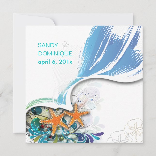 PixDezines Strand Hochzeit-/DJ-Hintergrundfarbe Einladung (Vorderseite)