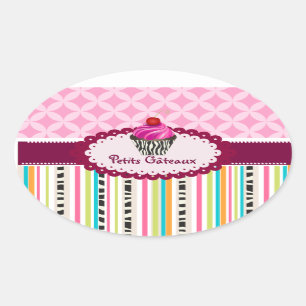 PixDezines Streifen+Gitter+Cupcake/DIY Farbe Ovaler Aufkleber