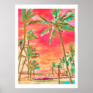 PixDezines Sunset Hawaiian Beach/Coral/Aquamarin Poster